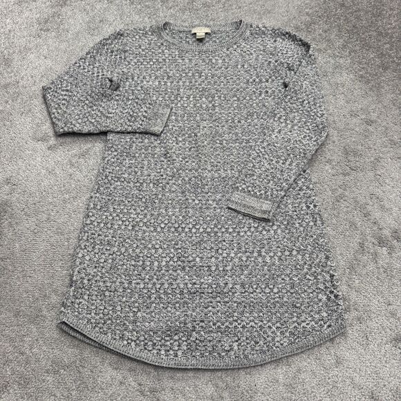 Loft Textured Knitted Pullover Sweater Dress Womens Medium Gray Wool Blend Cozy - Picture 1 of 14